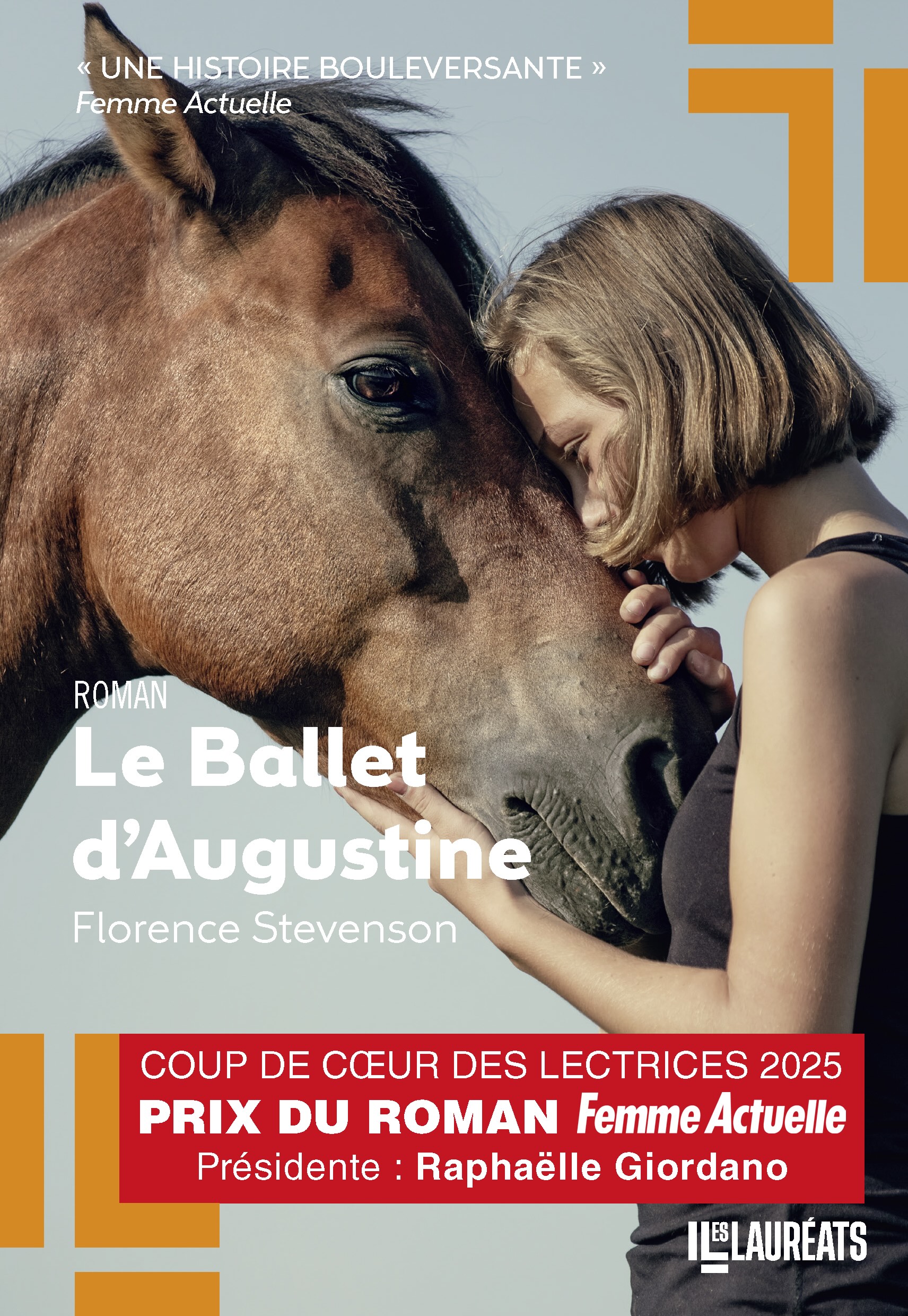Couverture du livre Le Ballet d'Augustine de Florence Stevenson pour le présenter aux media. La couverture comprend un cheval et une jeune fille qui représentent l'histoire de ce premier roman