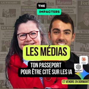 Les relations presse, sésame pour les recommandations par les IA : femme aux lunettes rouges et jeune homme souriant, podcast The Impacters