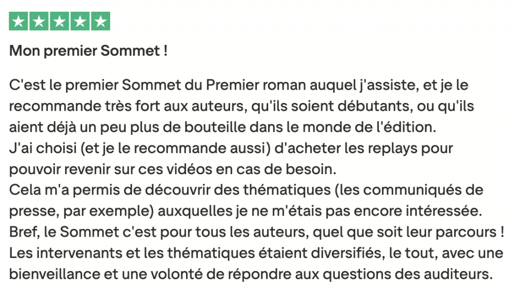 Avis suite conférence Adeline Cointe passer dans les media en tant qu'auteur sur le Sommet du premier roman3