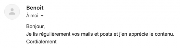Capture d'écran d'un compliment sur la newsletter pour structurer notoriété médiatique